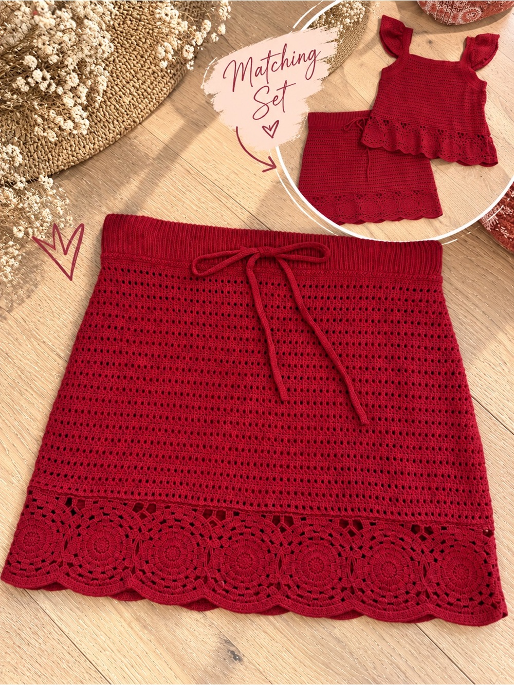 Mini Sweater Skirt NWT - Red M | Crochet Fall